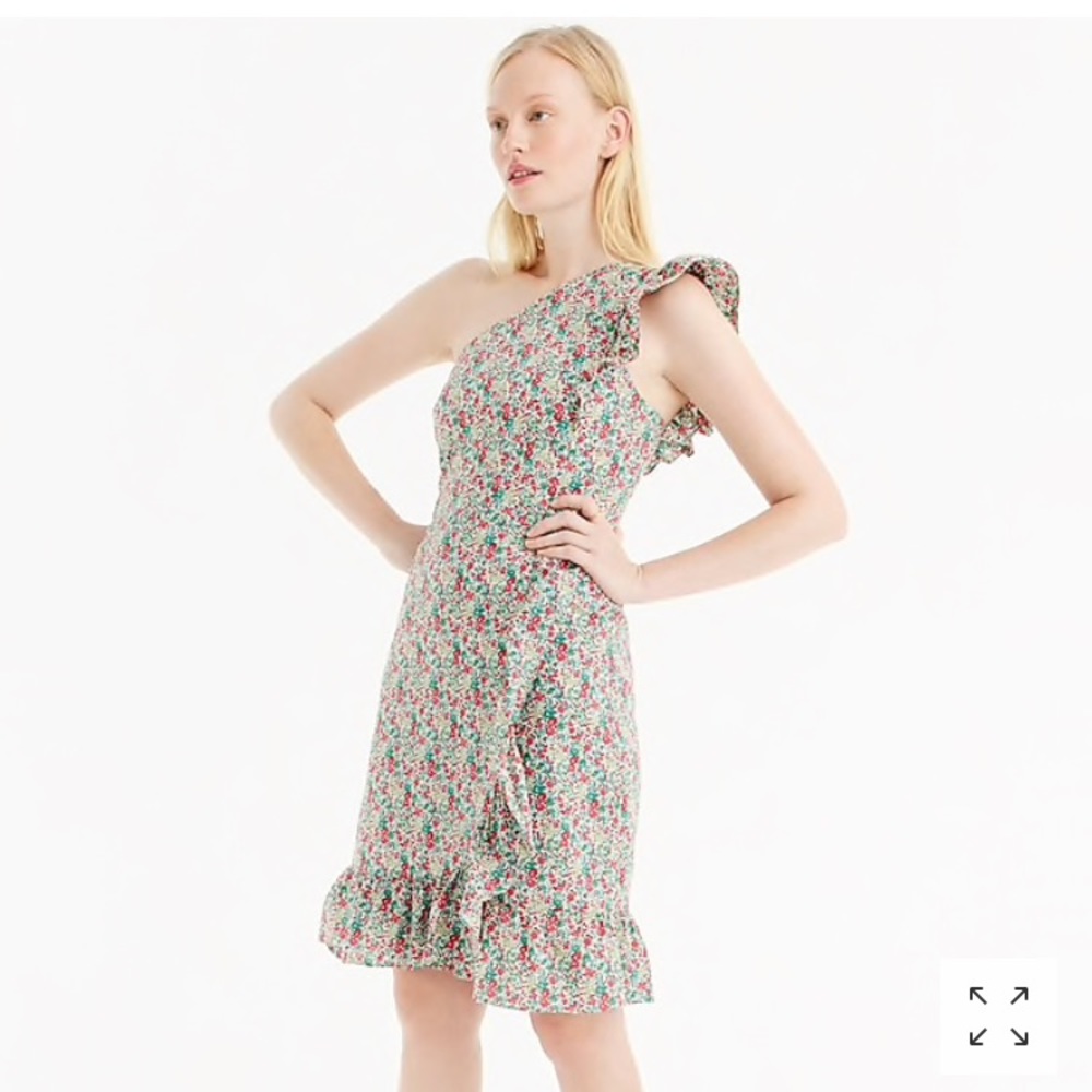 J. Crew asymmetrical ruffle Liberty print dress